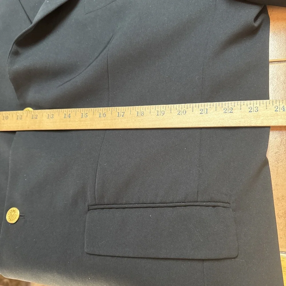 L.L. Bean Men Black Sport Coat Sz 46L Microfiber Suit Blazer Gold Buttons Jacket